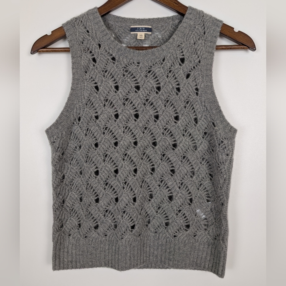 J.Crew Grey 100% Cashmere Pointelle Shell Sweater Vest XS Academia Preppy